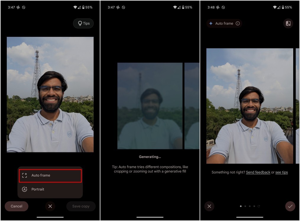 AI Auto Frame Pixel 9