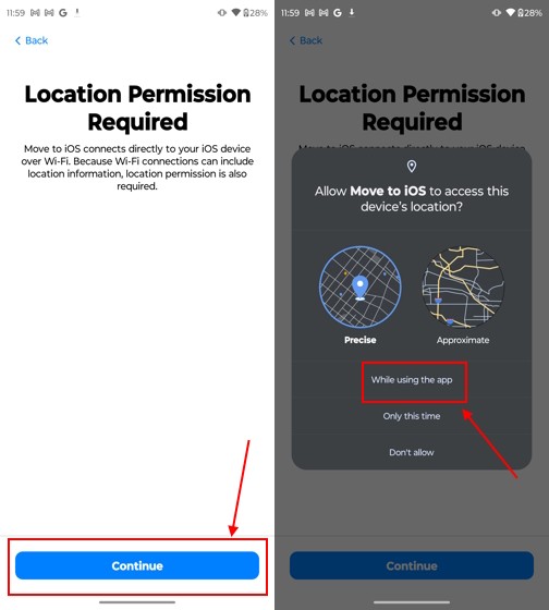 Allow location permissions