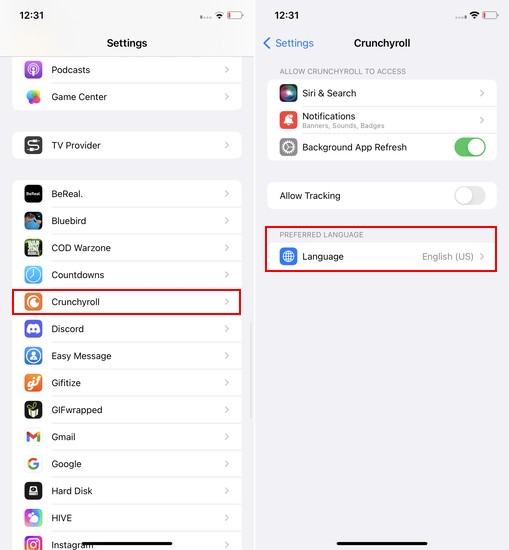 Ảnh chụp màn hình cài đặt ngôn ngữ cho từng ứng dụng trên iOS