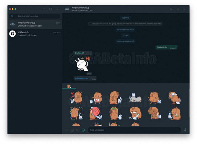 Ảnh chụp màn hình giao diện trò chuyện trên WhatsApp Desktop hiển thị giao diện tối.
