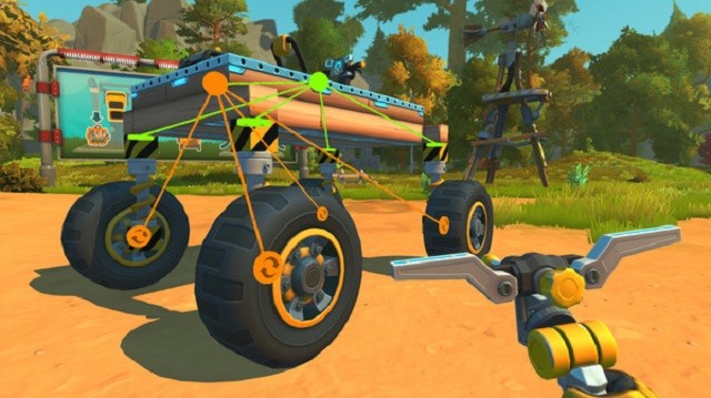 Ảnh chụp màn hình Scrap Mechanic cho thấy người chơi đang xây dựng một phương tiện từ phế liệu