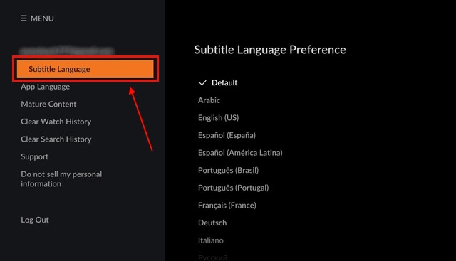 Ảnh chụp màn hình tùy chọn ngôn ngữ phụ đề trên Crunchyroll Android TV