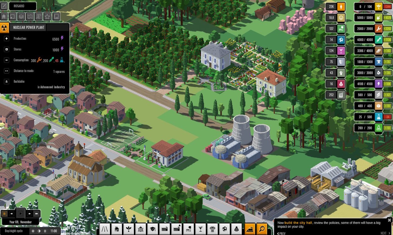Ảnh chụp màn hình Urbek City Builder trên Xbox, thể hiện một thành phố với các khu vực được quy hoạch và các tòa nhà độc đáo.