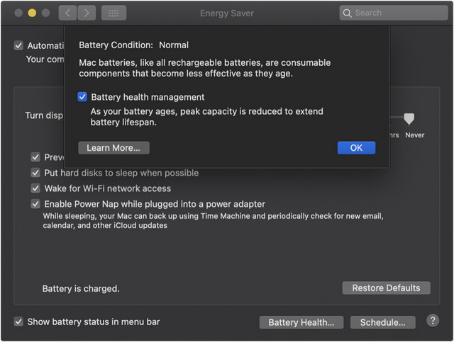 Tối Ưu Tuổi Thọ Pin MacBook: Tính Năng Battery Health Management Trên macOS Catalina 10.15.5