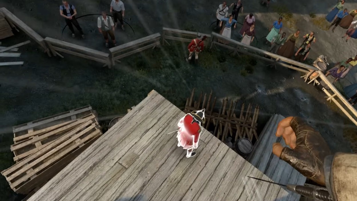 Assassin's Creed Nexus VR: Ảnh chụp màn hình Assassin's Creed Nexus VR, người chơi đang leo trèo trên một công trình kiến trúc cổ kính, thể hiện yếu tố hành động phiêu lưu đặc trưng của dòng game