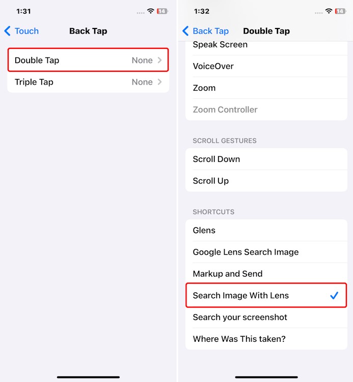 Assigning the Tap gestures on iPhone