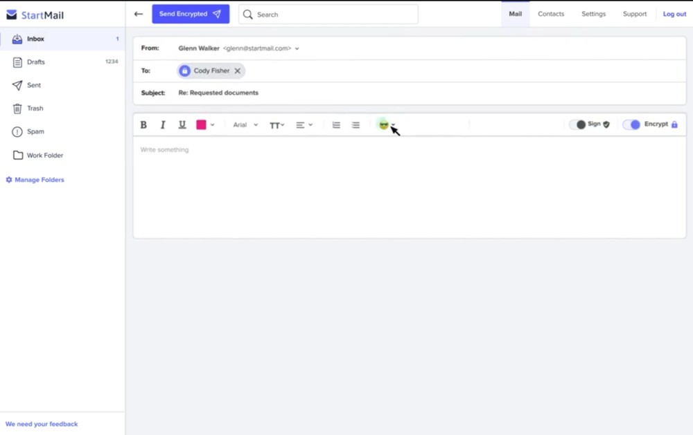 Bản nháp email StartMail với giao diện người dùng