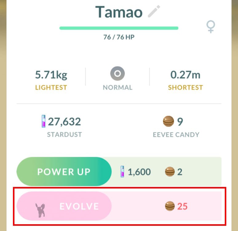 Bạn sẽ thấy dấu chấm hỏi trên nút Evolve bây giờ có một Silhouette đặc biệt.