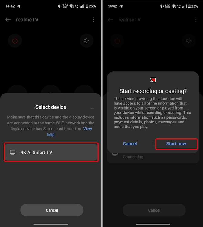 Bắt đầu chiếu màn hình trên Android