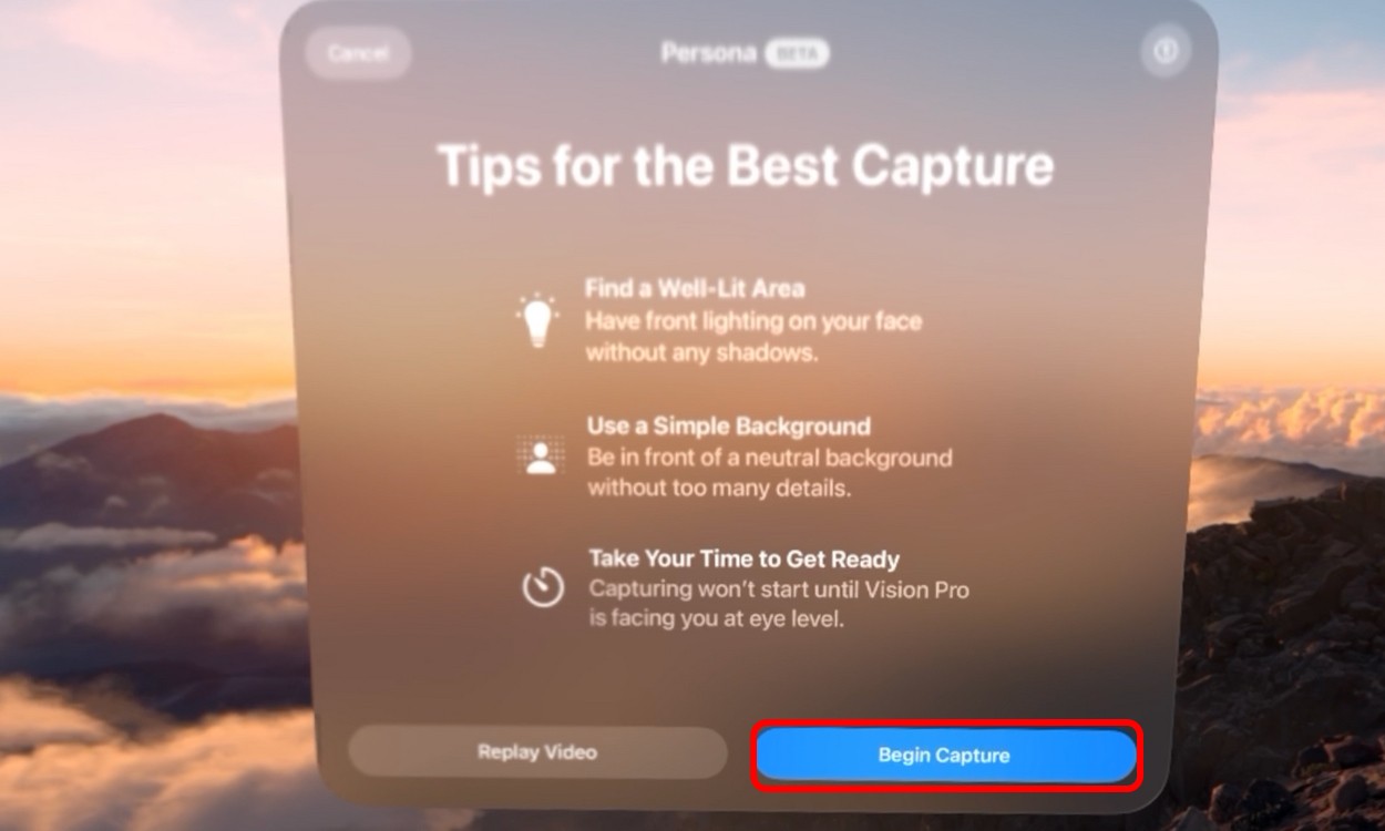 Bắt đầu chụp Persona trên Apple Vision Pro