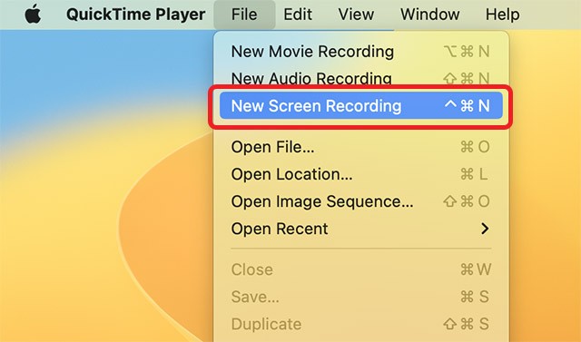 Bắt đầu quay màn hình mới trong QuickTime Player