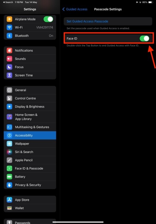 Bật Face ID cho phiên Guided Access