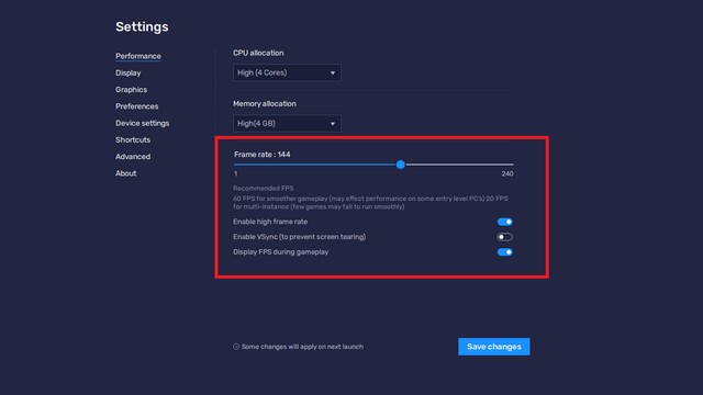 Bật tốc độ khung hình cao BlueStacks để chơi BGMI