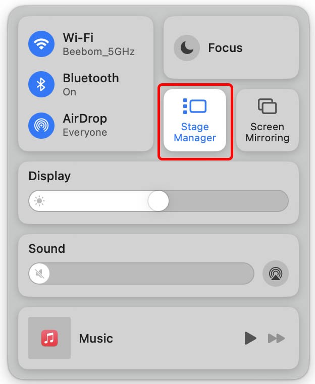 Biểu tượng Stage Manager trong Trung tâm điều khiển