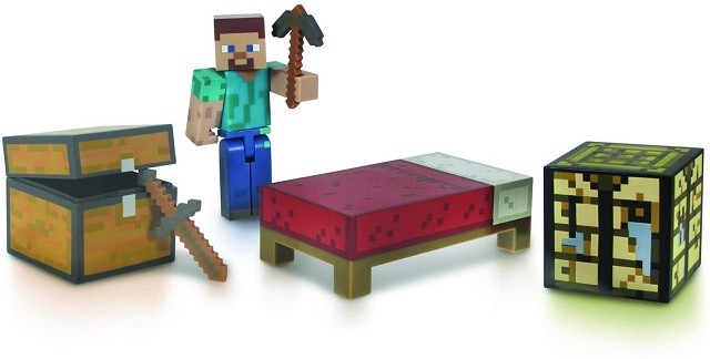 Bộ Sinh Tồn Minecraft: Bắt đầu cuộc phiêu lưu Minecraft của bạn với Steve, cuốc gỗ, kiếm gỗ và bàn chế tạo.