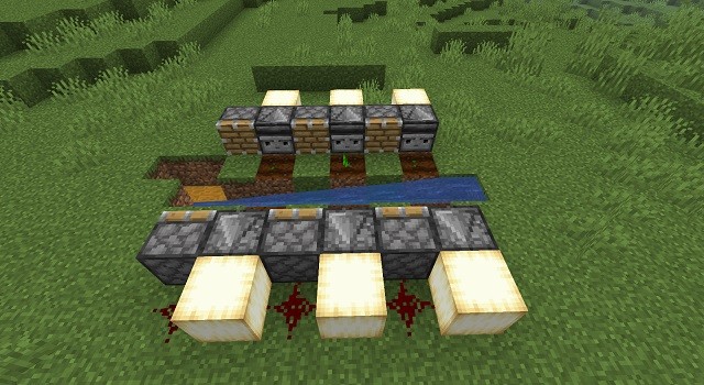 Bụi đá đỏ phía sau piston trong trang trại bí ngô Minecraft