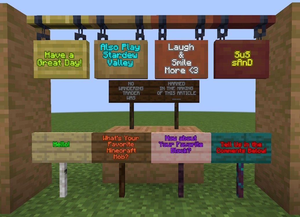 Các biển báo với màu sắc khác nhau trong Minecraft