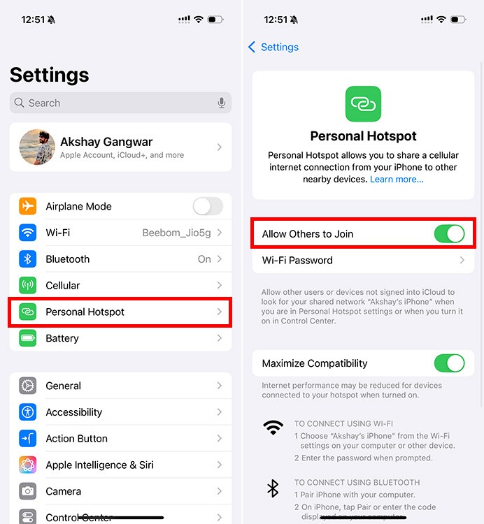 Các bước để tắt Điểm truy cập cá nhân trên iPhone để khắc phục sự cố AirDrop không hoạt động