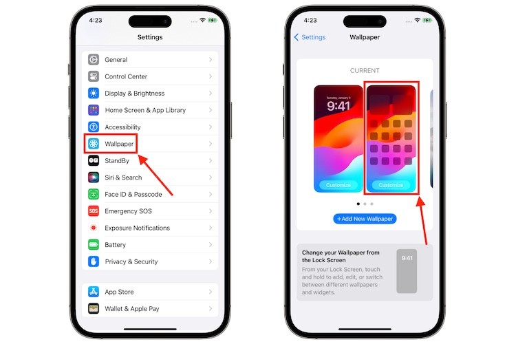 Các bước để thay đổi hình nền trên iOS 17 trên iPhone