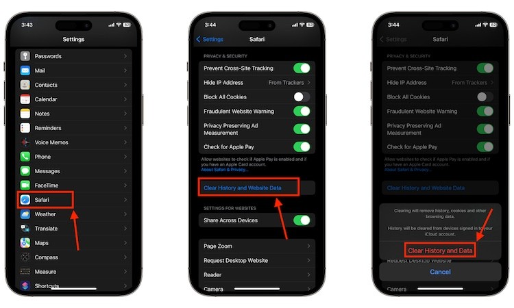 Các bước xóa bộ nhớ cache của Safari trên iPhone