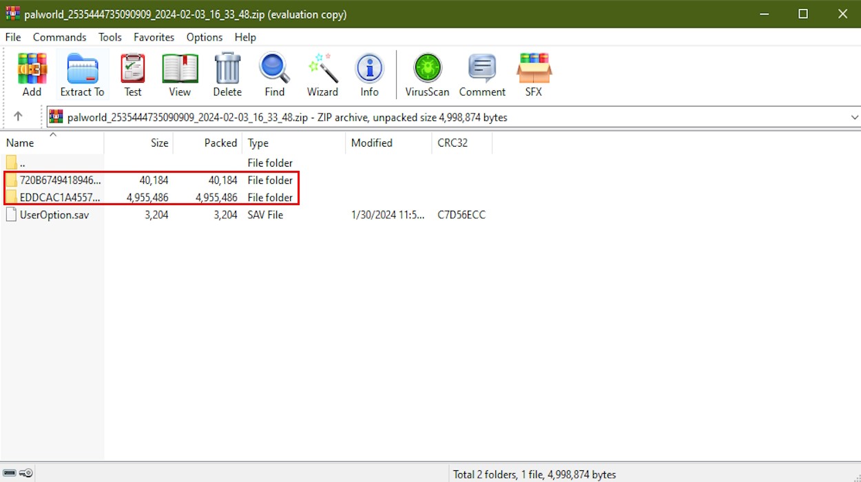 Các file zip đã được trích xuất của Palworld