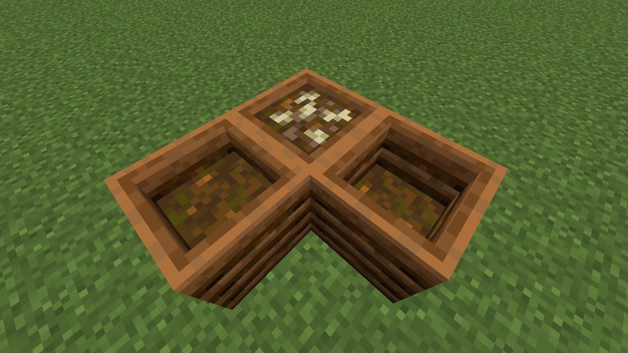 Các khối Composter với độ đầy khác nhau trong Minecraft