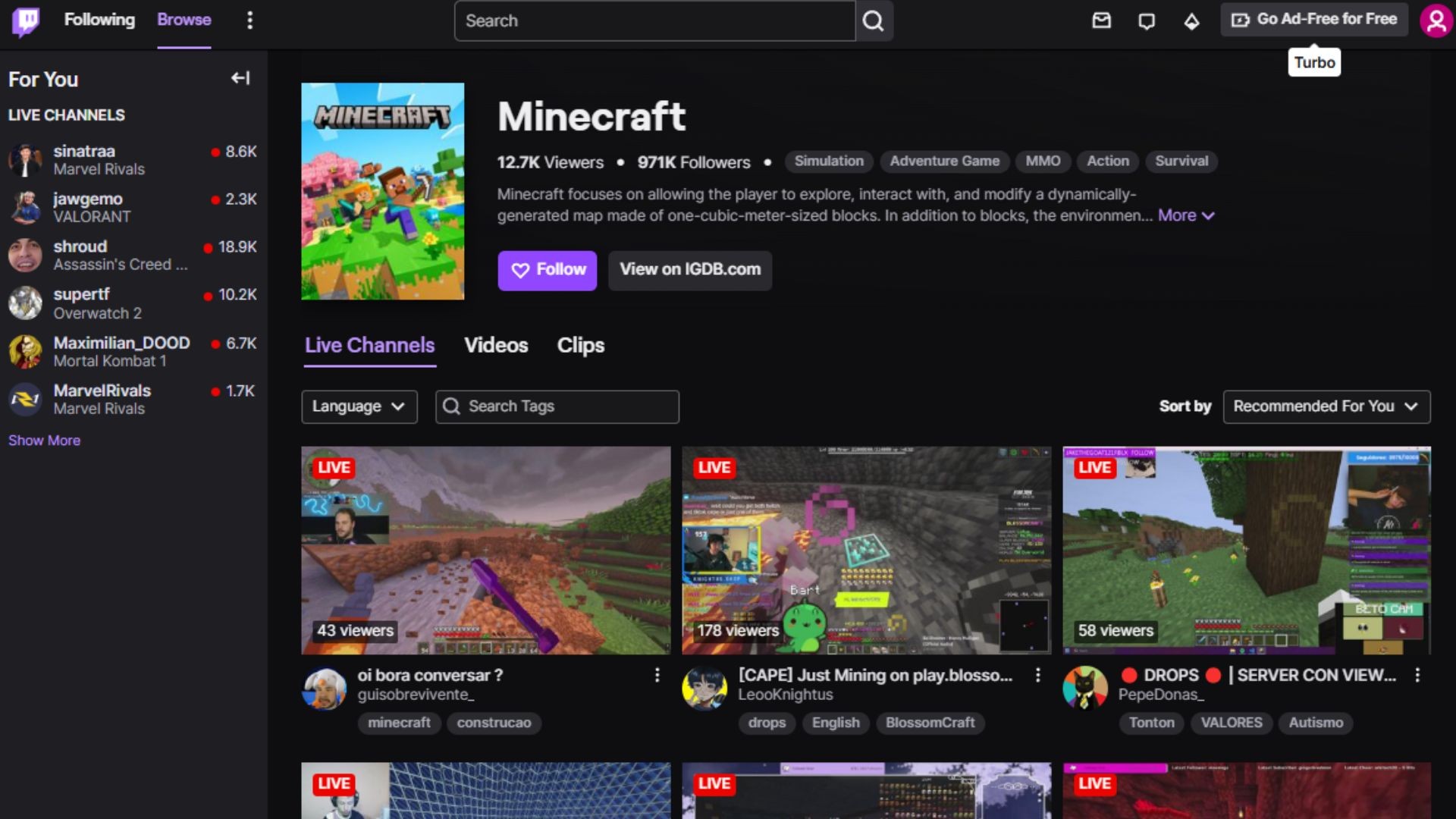 Các stream Minecraft trên Twitch
