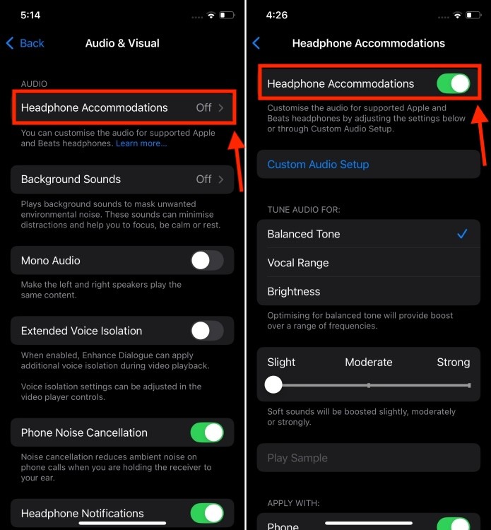 Cách bật Thích nghi tai nghe trên iPhone