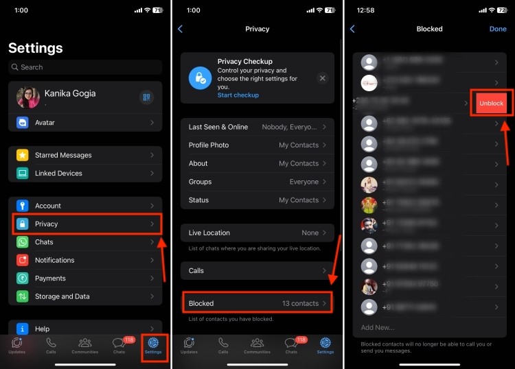 Cách bỏ chặn ai đó trên WhatsApp