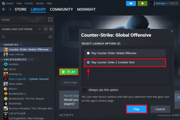 cách chơi cs2 trên steam