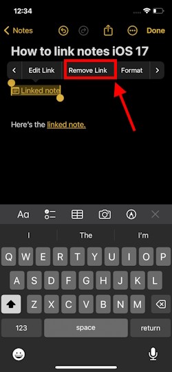 Cách xóa liên kết trong Apple Notes