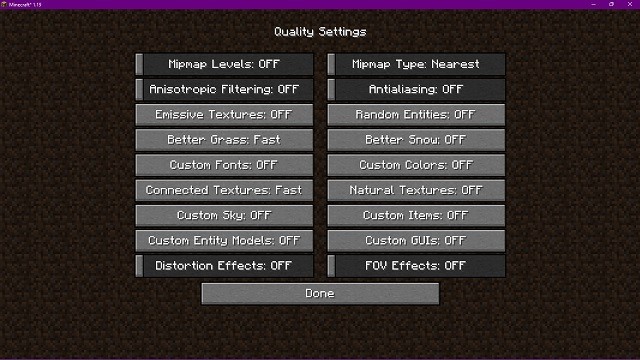 Cài đặt Chất lượng Optifine Minecraft 1.19