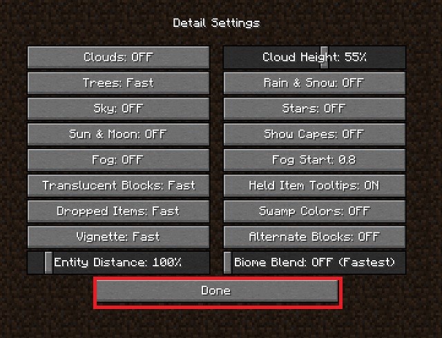 Cài đặt chi tiết Minecraft tốt nhất cho FPS
