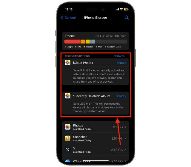 Cài đặt dung lượng iPhone
