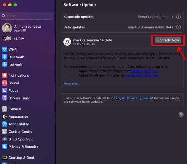 Cài đặt macOS Sonoma Public Beta