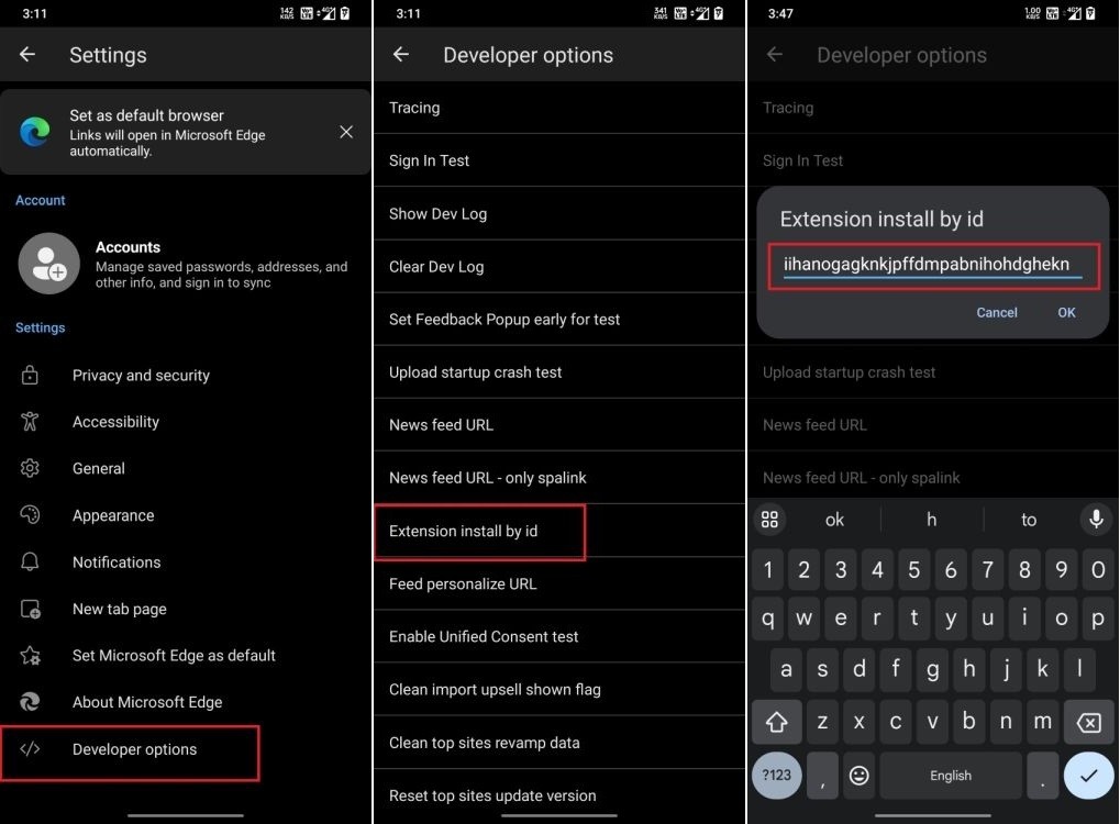 Cài đặt mọi tiện ích mở rộng trên Edge Canary cho Android