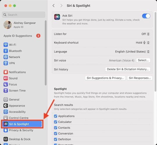 Cài đặt Siri &amp; Spotlight trên Mac