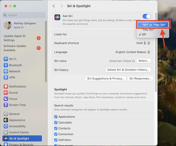 Cài đặt Siri trên MacBook