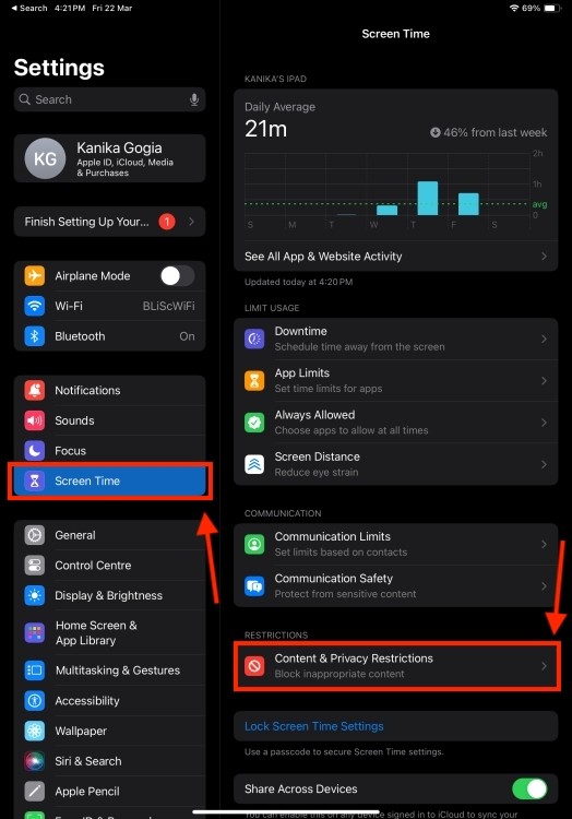 Cài đặt Thời gian sử dụng trên iPad