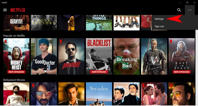 Cài đặt trên ứng dụng Netflix Windows