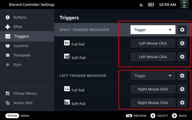 Cài đặt trigger trái và phải