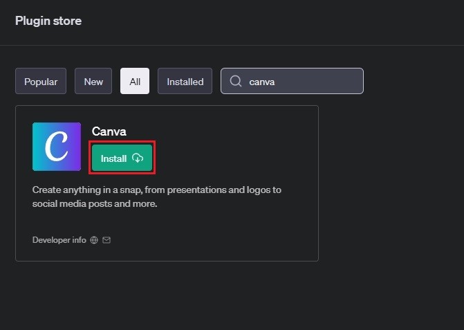 Canva trong cửa hàng plugin ChatGPT