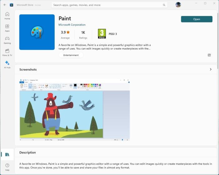 Cập nhật ứng dụng Paint trong Microsoft Store