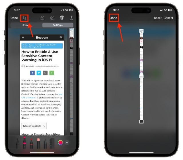 Cắt ảnh màn hình cuộn trên iPhone