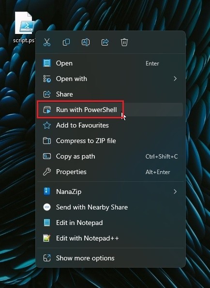 Chạy PowerShell script từ menu chuột phải trên Windows 11