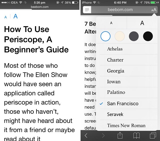 Chế độ đọc Safari iOS 8 và iOS 9