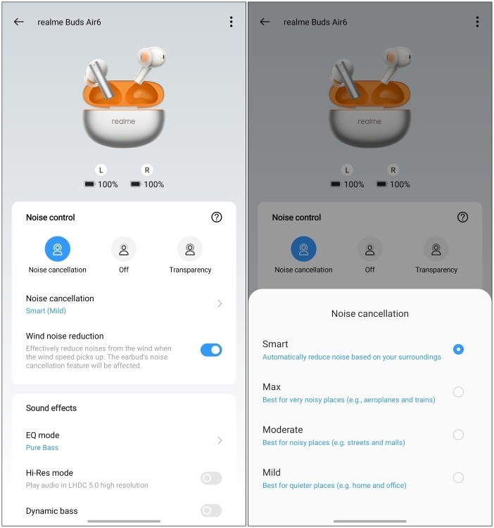 Chế độ khử tiếng ồn Realme Buds Air 6