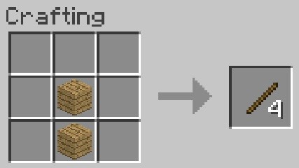Chế tạo que gỗ (stick) trong Minecraft, một thành phần cơ bản để tạo ra nhiều công cụ