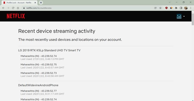 Chi tiết hoạt động streaming của thiết bị