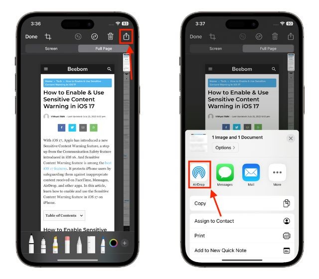 Chia sẻ ảnh chụp màn hình trên iPhone